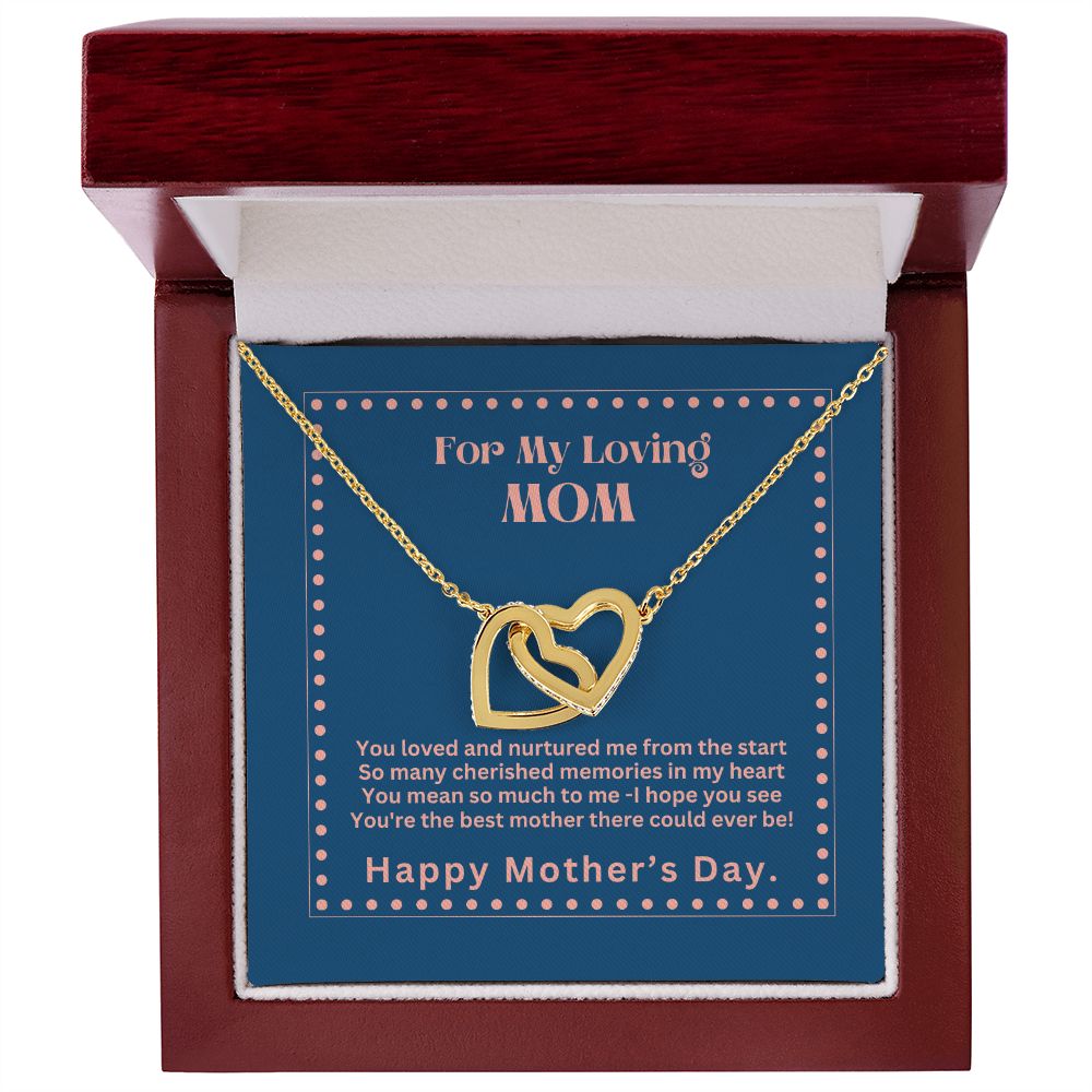 Mom -Happy Mother's Day, For My Loving Mom-So many cherished memories -Interlocking heart pendant