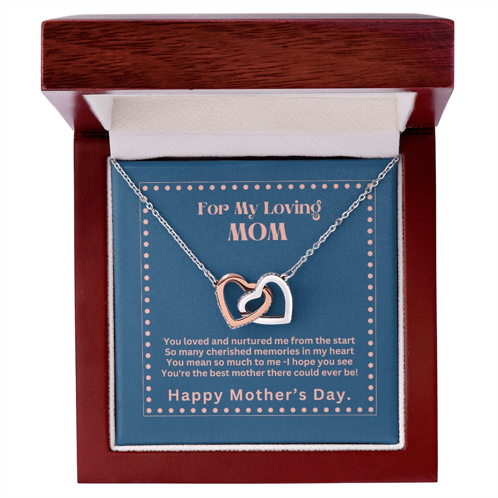 Mom -Happy Mother's Day, For My Loving Mom-So many cherished memories -Interlocking heart pendant