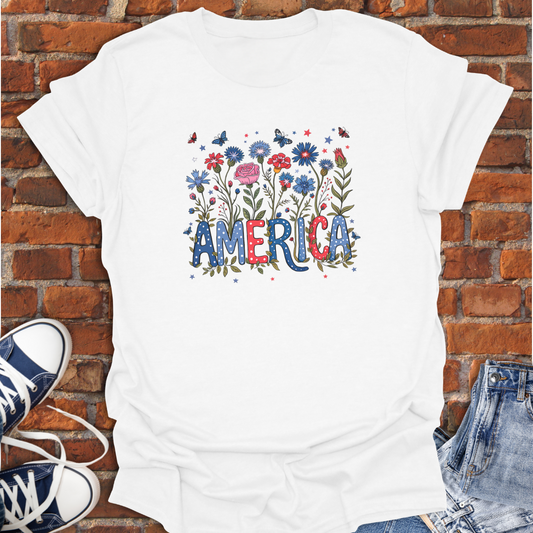America Floral Softstyle T-Shirt size XS to 5XL