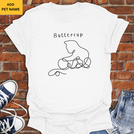 Personalized Cat Playing with String line art Softstyle T-Shirt size XS to 5XL