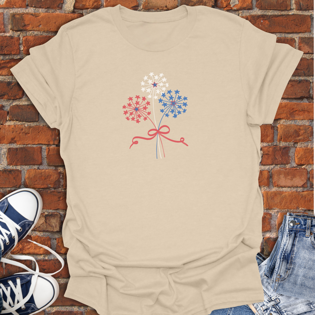 Dandelion bow & stars -red white & blue Softstyle T-Shirt size XS to 5XL