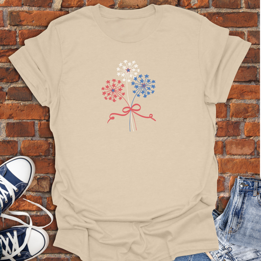 Dandelion bow & stars -red white & blue Softstyle T-Shirt size XS to 5XL