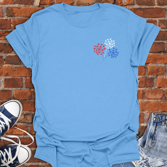 Dandelions Red White & Blue Stars -pocket style Softstyle T-Shirt size XS to 5XL