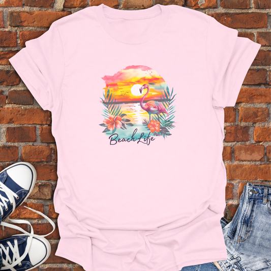 Flamingo at Sunset -Beach Life Softstyle T-Shirt size XS to 5XL