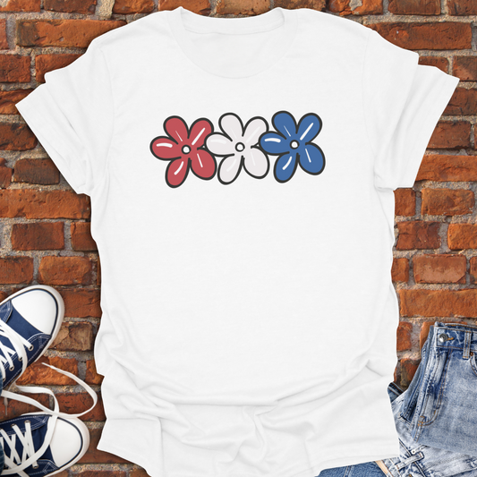 Flower Doodles -red white & blue Softstyle T-Shirt size XS to 5XL