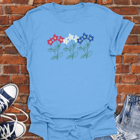 Flowers Doodle Sketch -red white & blue Softstyle T-Shirt size XS to 5XL