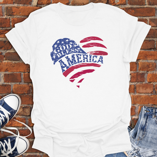 God Bless America Heart -stars & stripes Softstyle T-Shirt size XS to 5XL