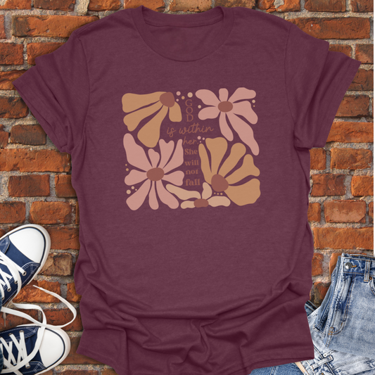 God is with Her -boho floral with cross design Faith T-Shirt size XS to 5XL