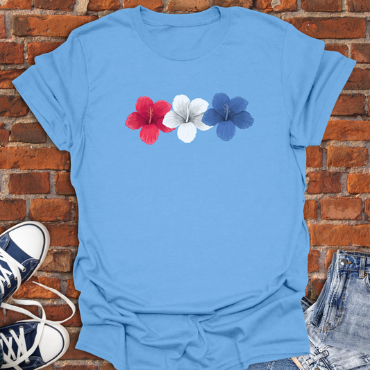 Hibiscus Tropical Flowers -red white & blue Softstyle T-Shirt size XS to 5XL