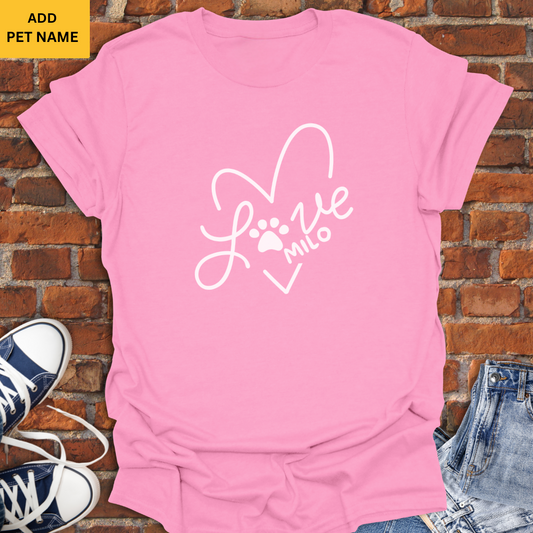 Personalized Pet Shirt -Love Heart & Paw Softstyle T-Shirt size XS to 5XL