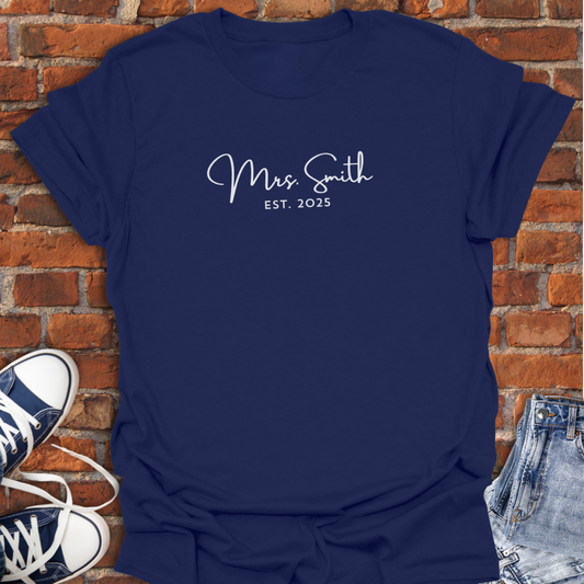 Mrs. EST -Just Married Custom Softstyle T-Shirt size XS to 5XL