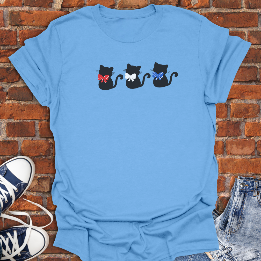 Patriotic Cats with Bows -red white & blue Softstyle T-Shirt size XS to 5XL