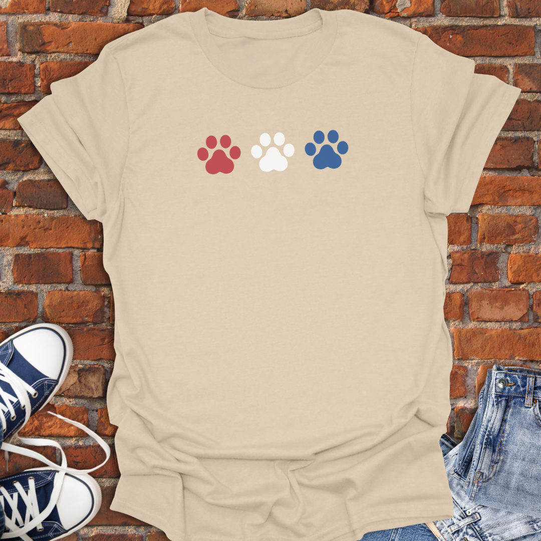 Patriotic Pet Paws -red white & blue Softstyle T-Shirt size XS to 5XL