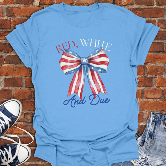 Red White and DUE Patriotic Bow Softstyle T-Shirt size XS to 5XL