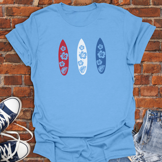 Surf Boards with Hibiscus Flowers-red white & blue Softstyle T-Shirt size XS to 5XL