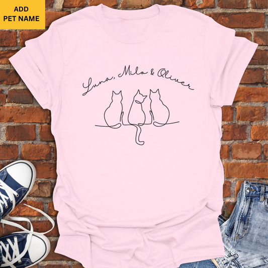 Personalized Three Cats Sitting Together line art Softstyle T-Shirt size XS to 5XL