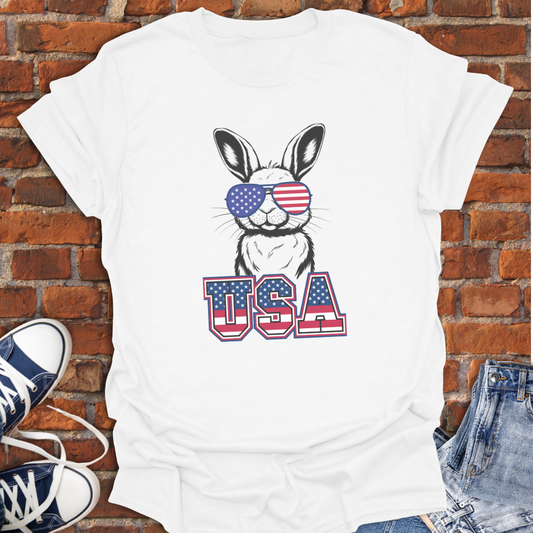 USA Stars & Stripes -Rabbit in Sunglasses Softstyle T-Shirt size XS to 5XL