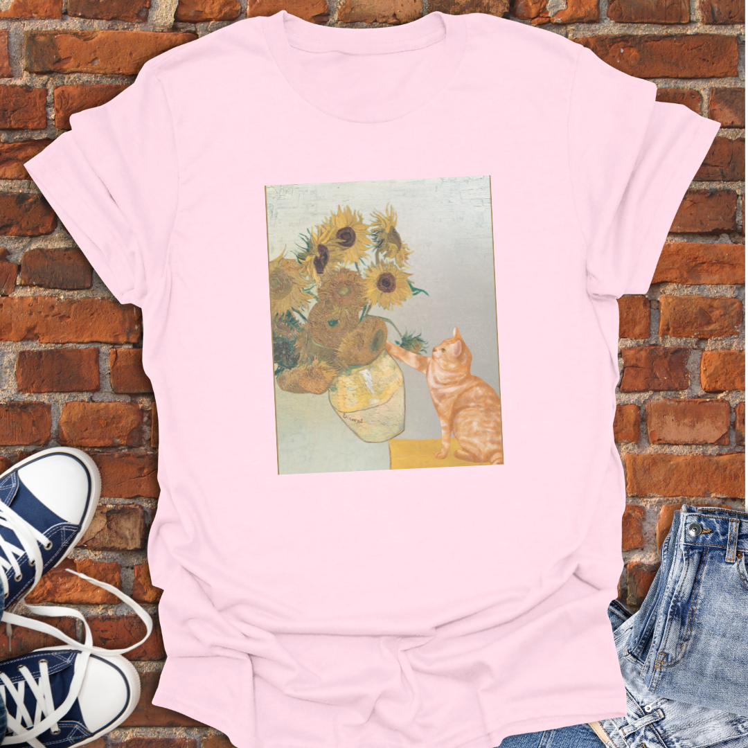 Cat Van Gogh Sunflower Vase Knocked Over Softstyle T-Shirt size XS to 5XL