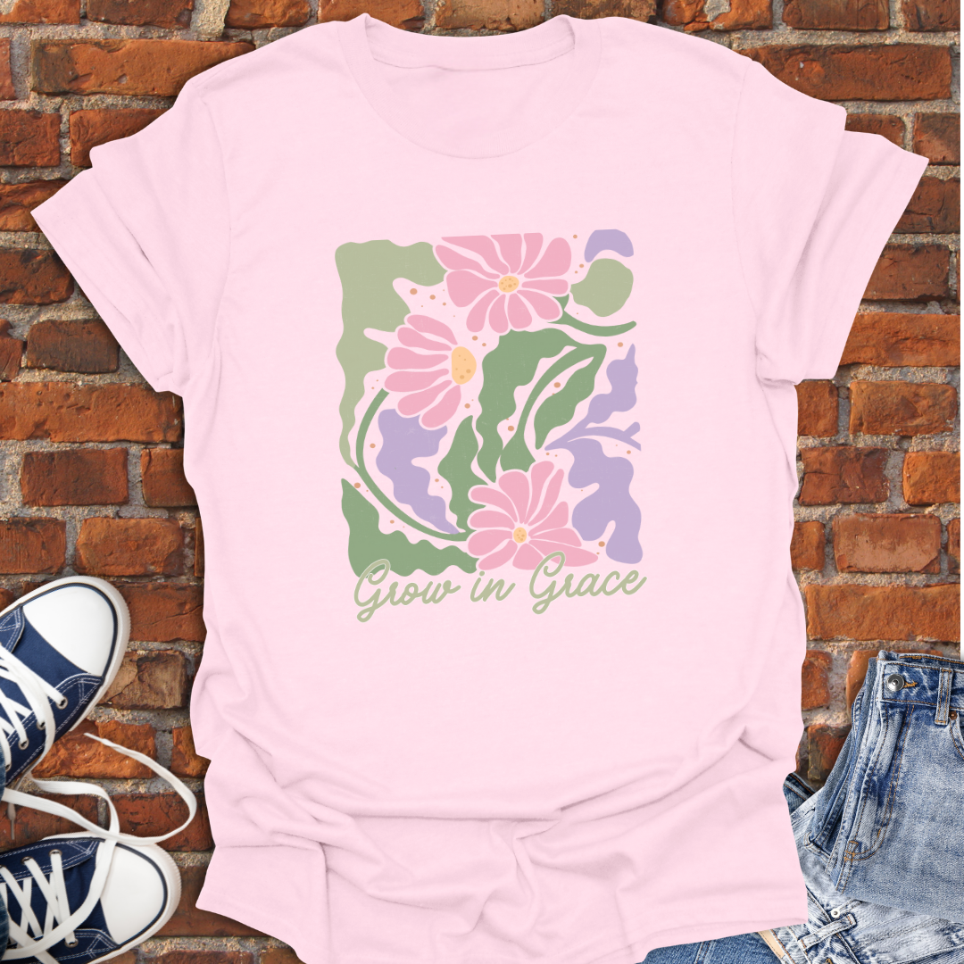 Grow in Grace -boho pink purple floral Faith T-Shirt size XS to 5XL