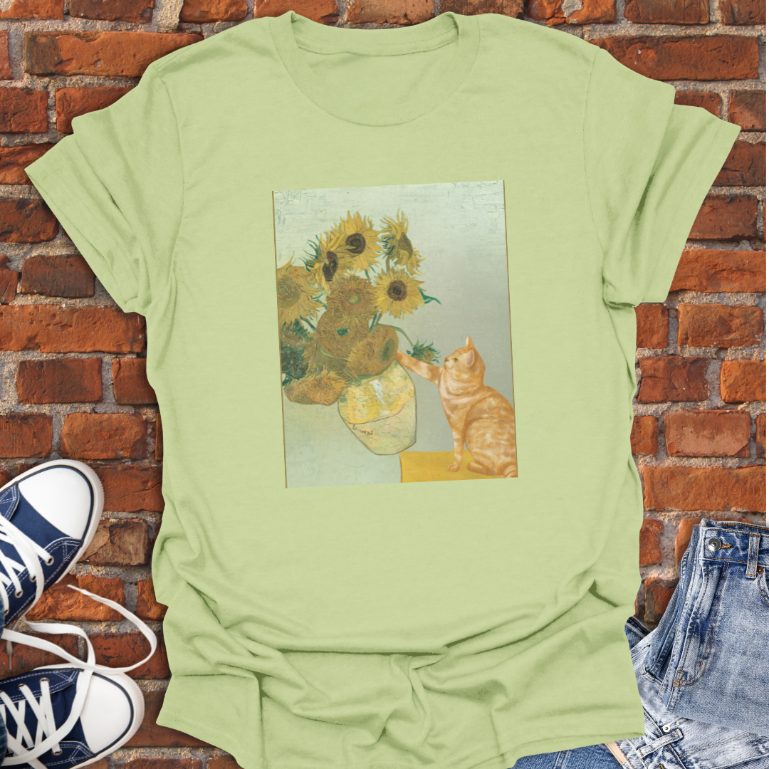 Cat Van Gogh Sunflower Vase Knocked Over Softstyle T-Shirt size XS to 5XL