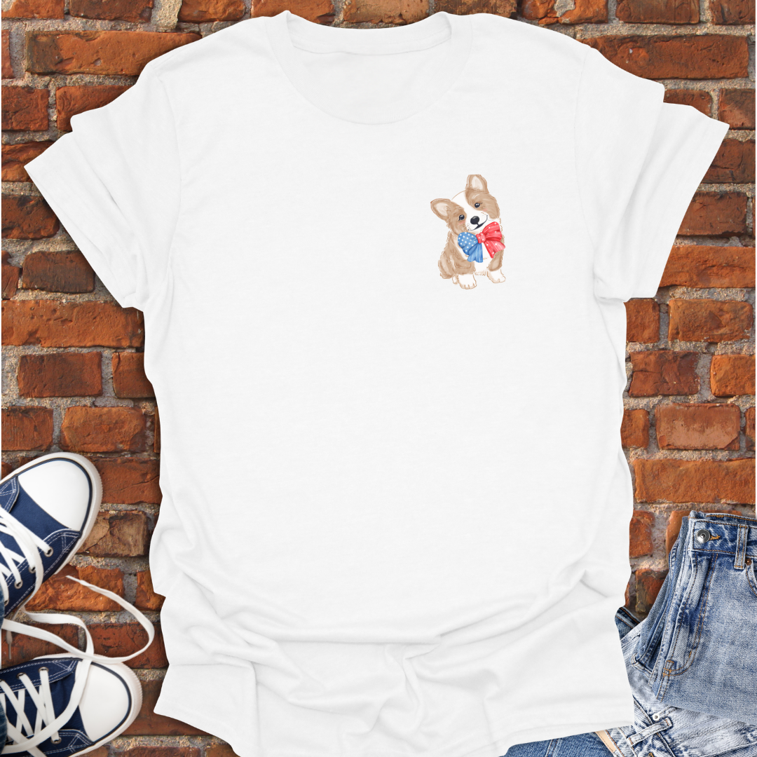 Cute Patriotic Corgi Puppy pocket style Softstyle T-Shirt size XS to 5XL