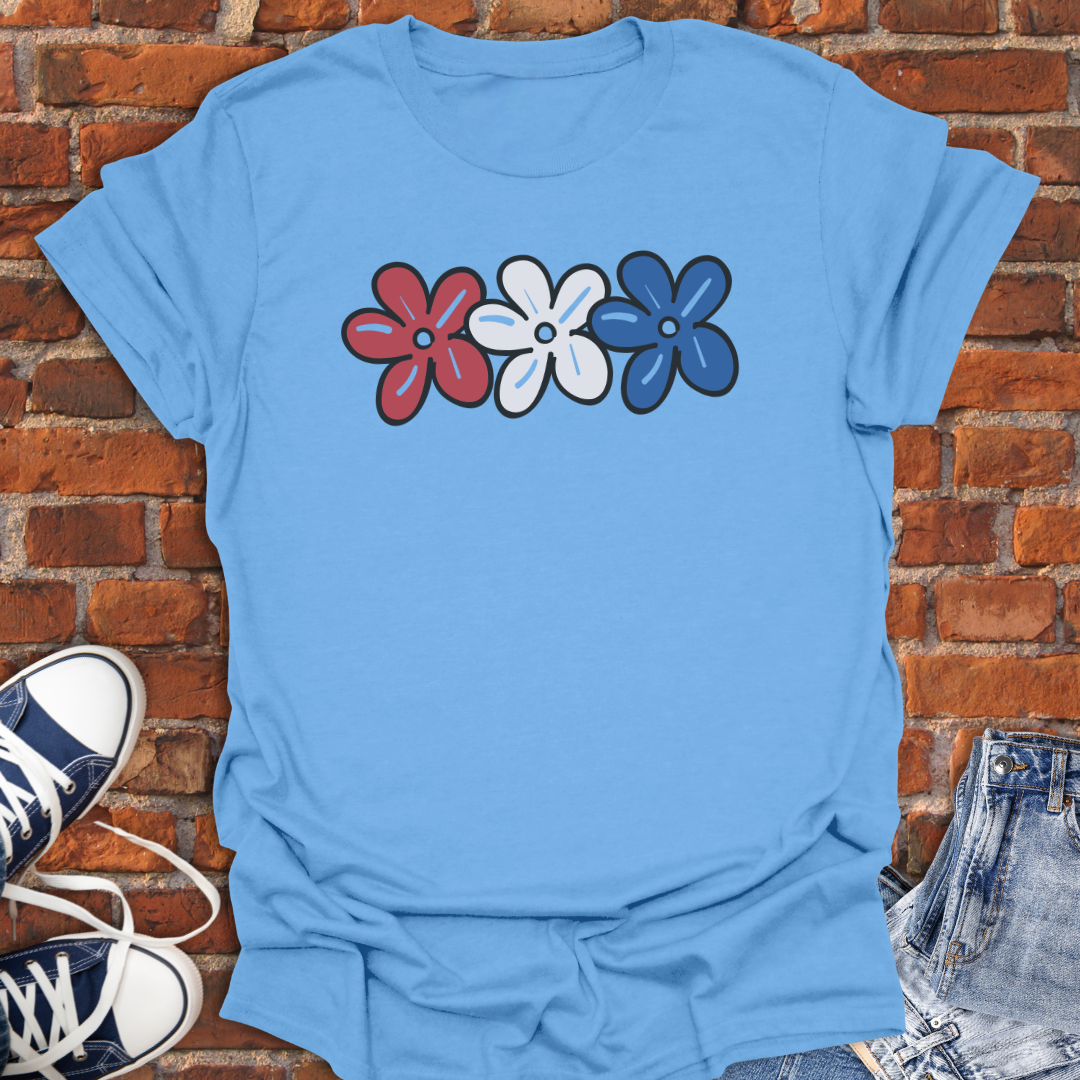Flower Doodles -red white & blue Softstyle T-Shirt size XS to 5XL