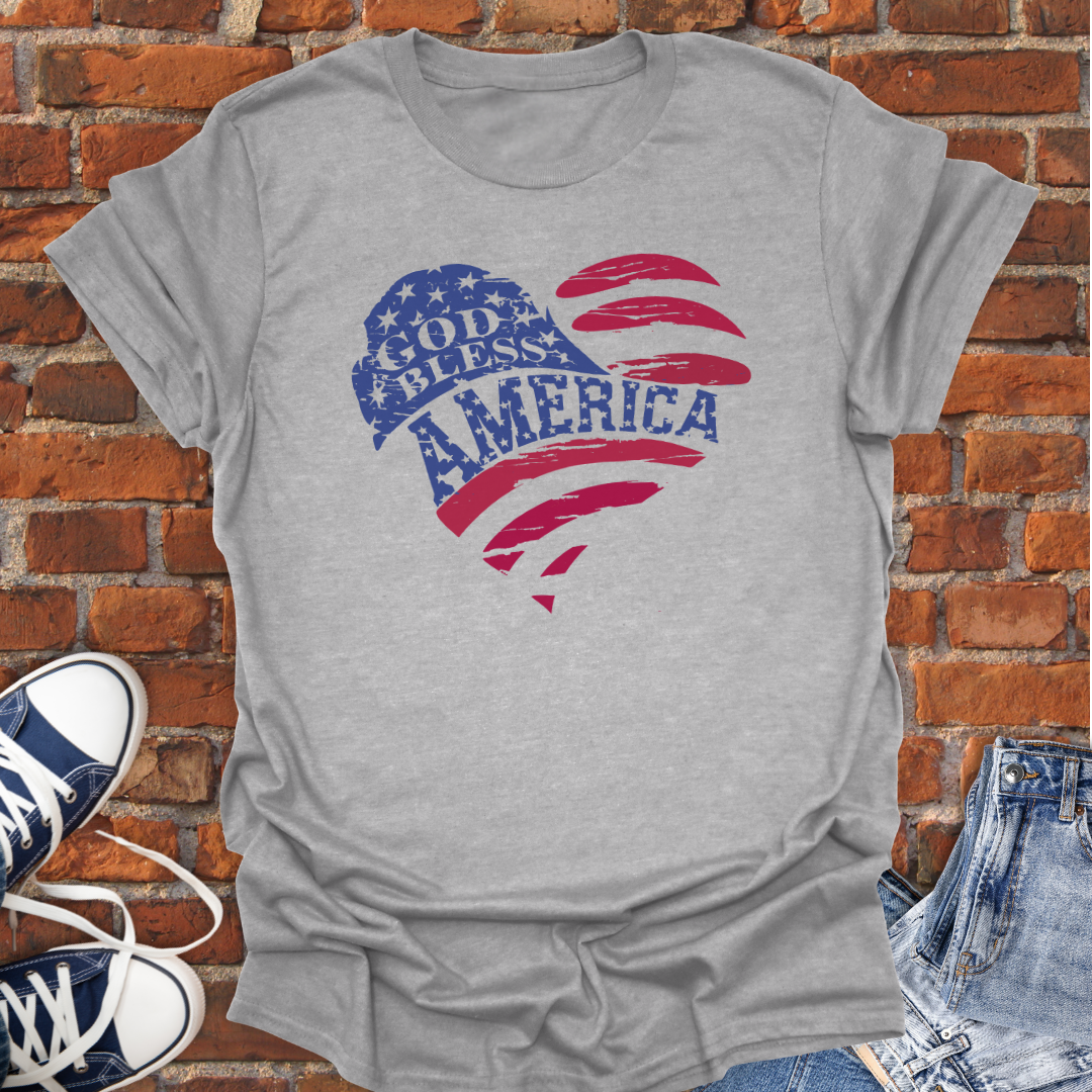 God Bless America Heart -stars & stripes Softstyle T-Shirt size XS to 5XL