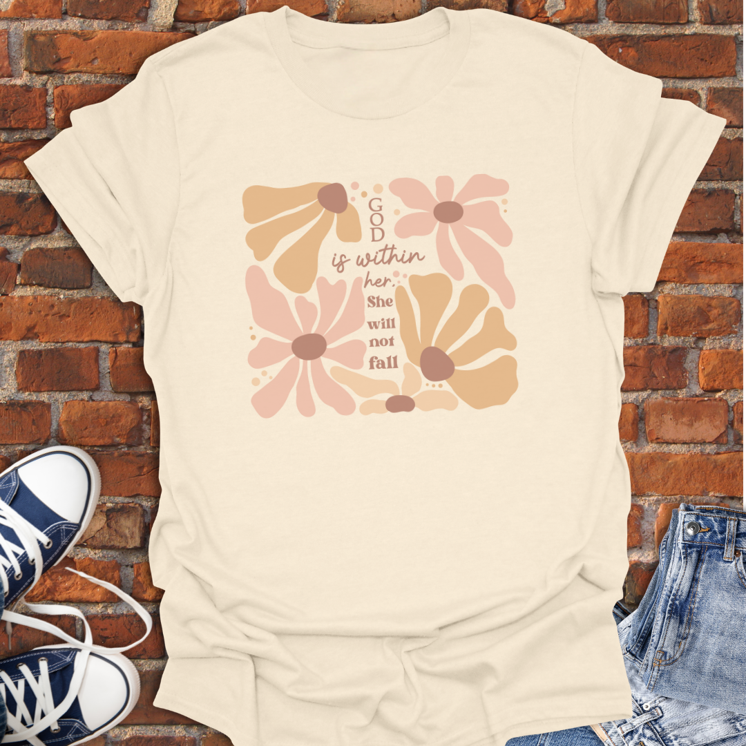 God is with Her -boho floral with cross design Faith T-Shirt size XS to 5XL