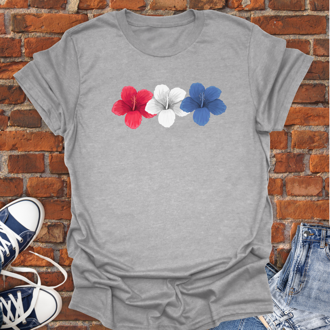 Hibiscus Tropical Flowers -red white & blue Softstyle T-Shirt size XS to 5XL
