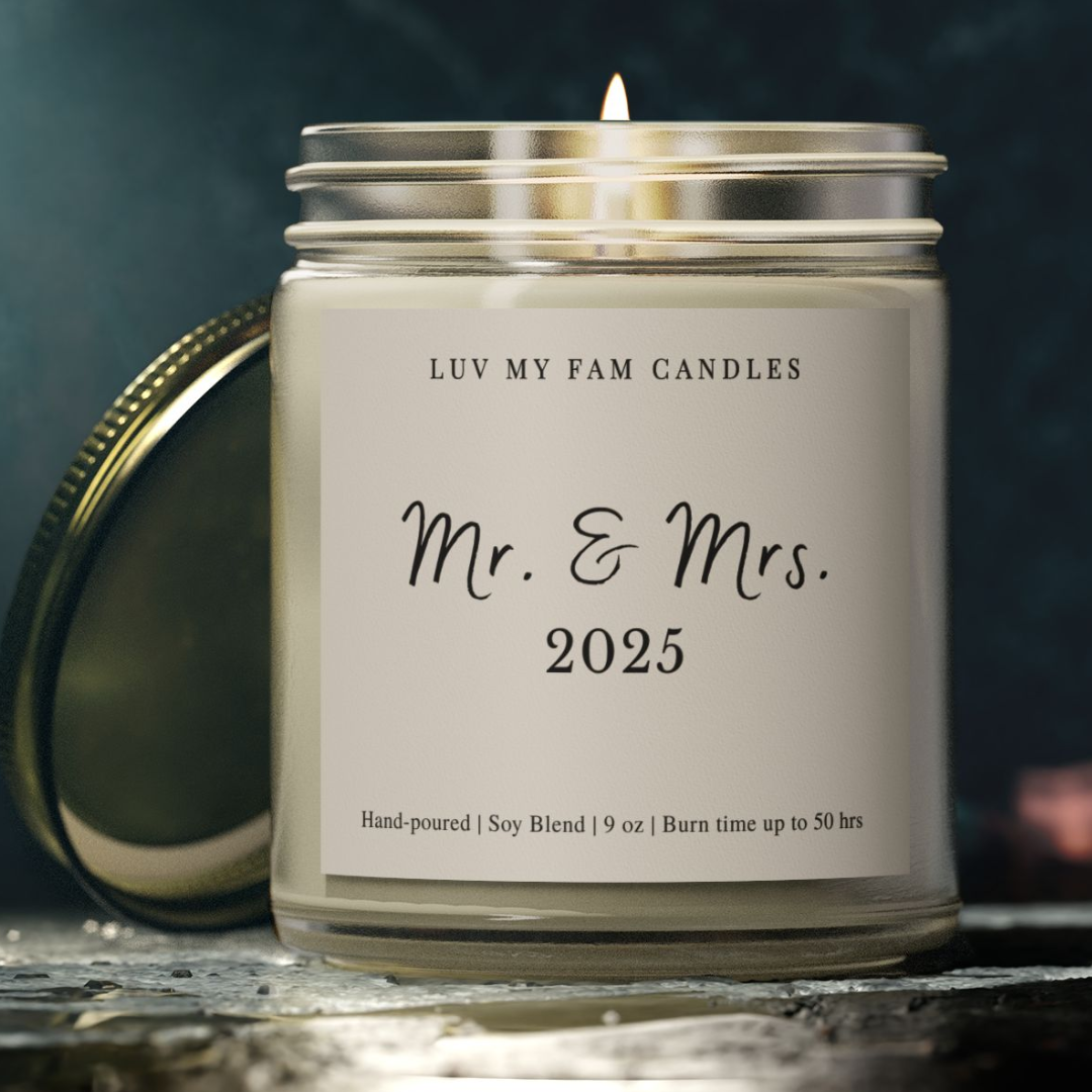 Mr. & Mrs. 2025 – Wedding Keepsake Candle | 9oz Coconut Apricot Wax