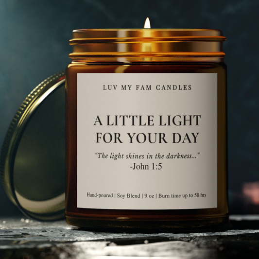 A Little Light for Your Day – John 1:5 Candle with Scripture | 9oz Coconut Apricot Wax