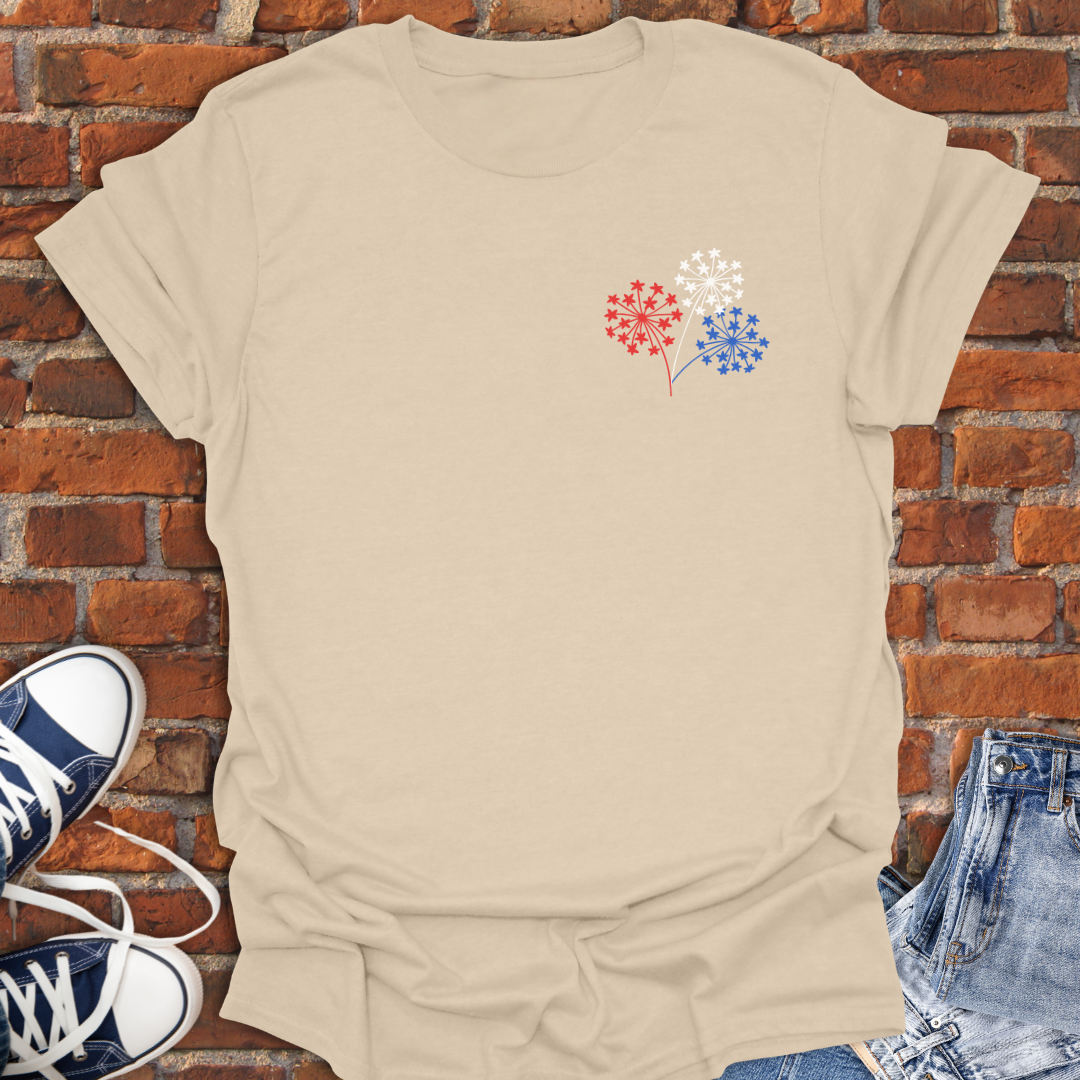 Dandelions Red White & Blue Stars -pocket style Softstyle T-Shirt size XS to 5XL