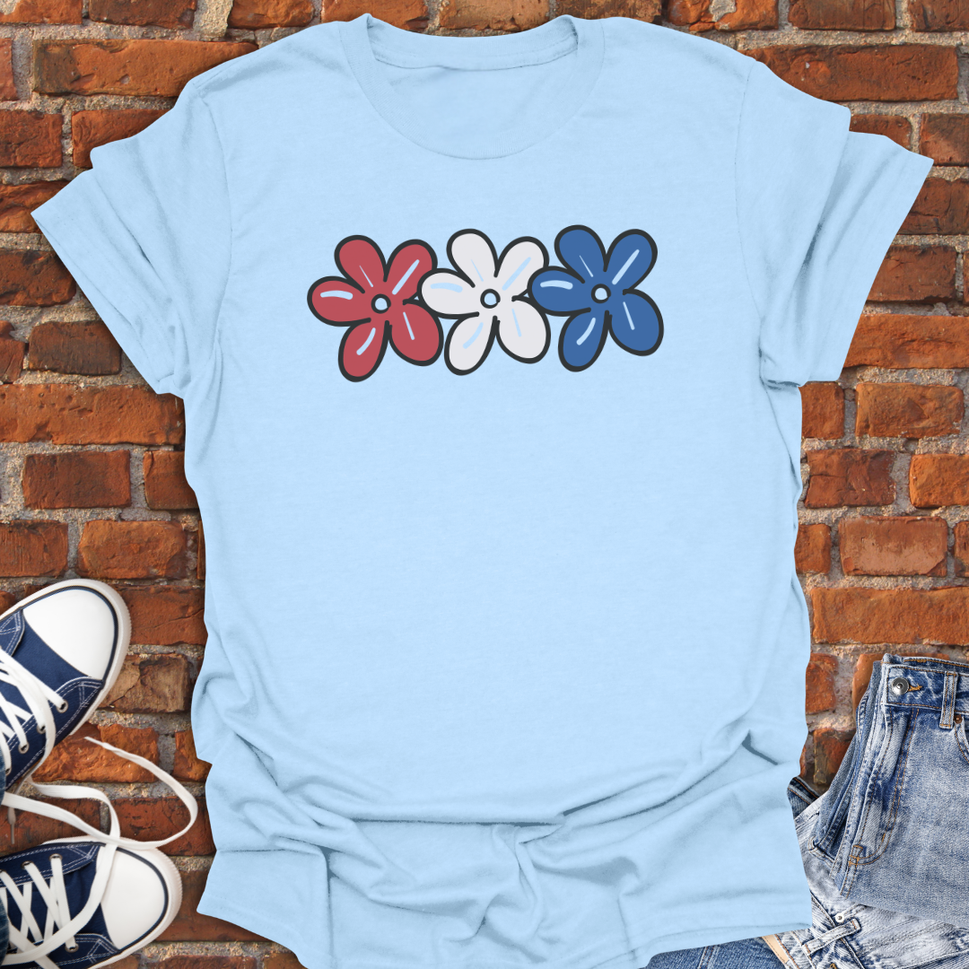 Flower Doodles -red white & blue Softstyle T-Shirt size XS to 5XL