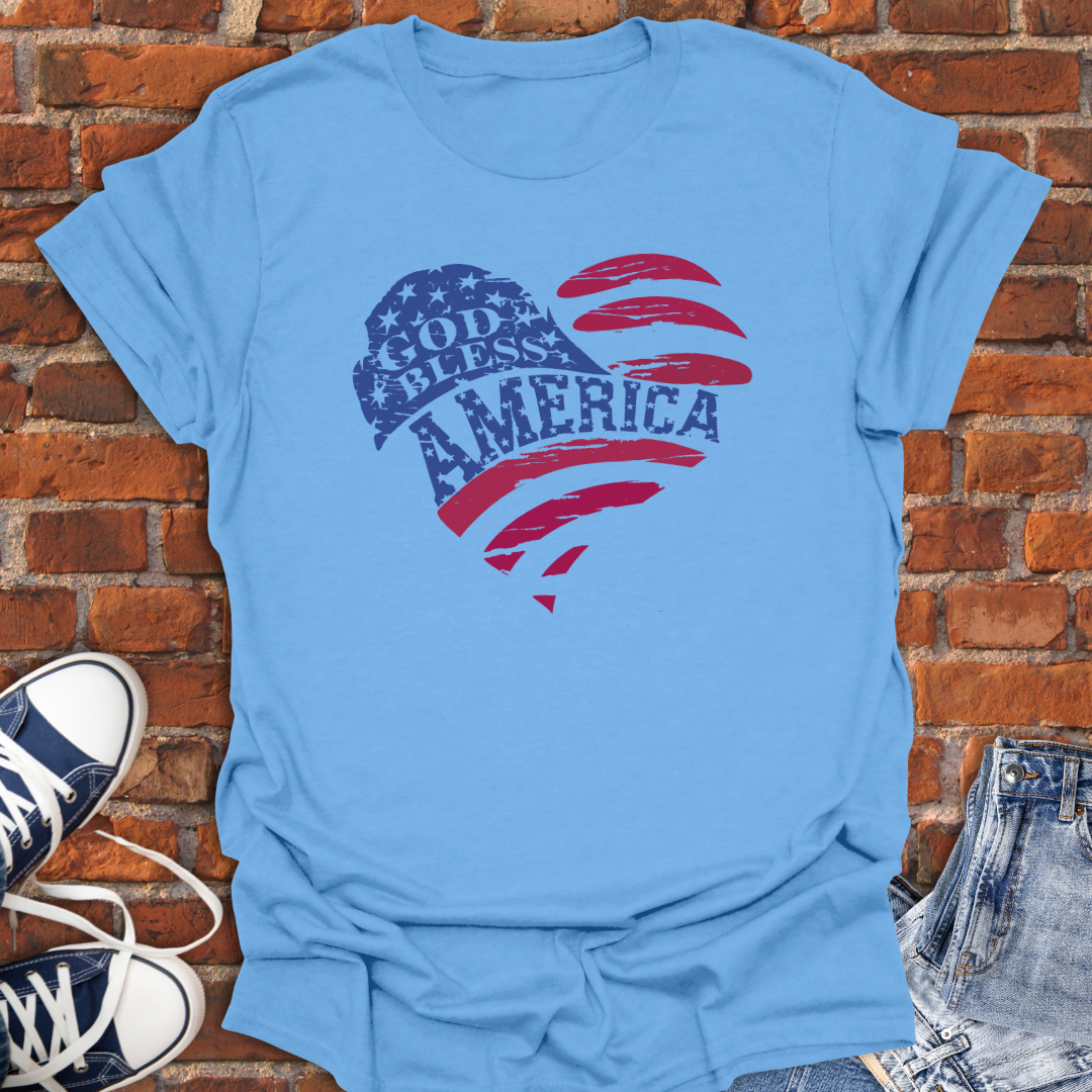 God Bless America Heart -stars & stripes Softstyle T-Shirt size XS to 5XL