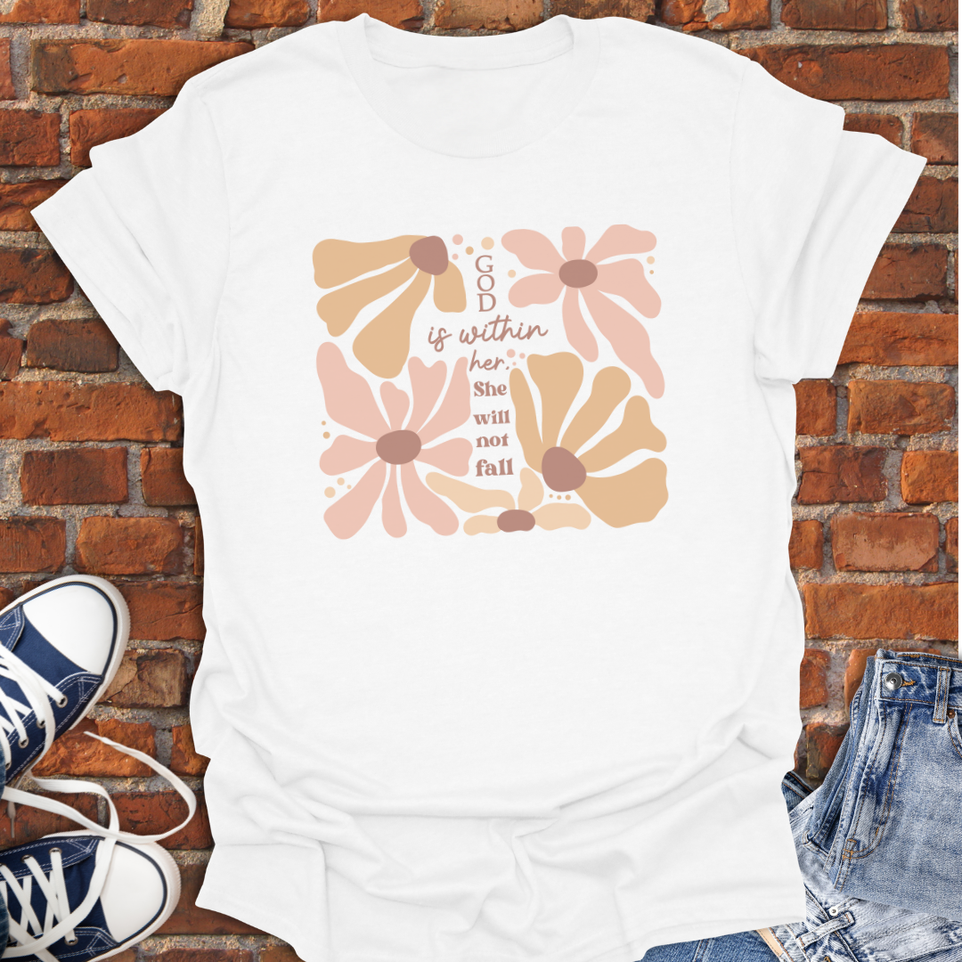 God is with Her -boho floral with cross design Faith T-Shirt size XS to 5XL