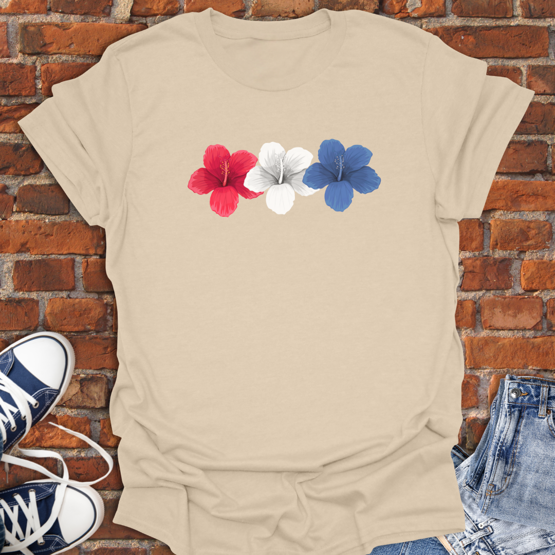 Hibiscus Tropical Flowers -red white & blue Softstyle T-Shirt size XS to 5XL