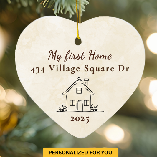 Personalized “My First Home” Ornament – Heart Shape, Address & Year Keepsake for New Homeowners