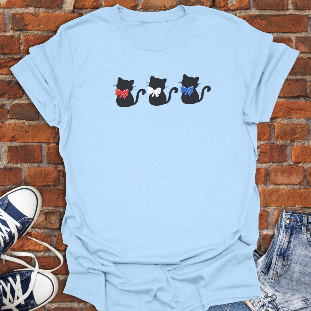 Patriotic Cats with Bows -red white & blue Softstyle T-Shirt size XS to 5XL