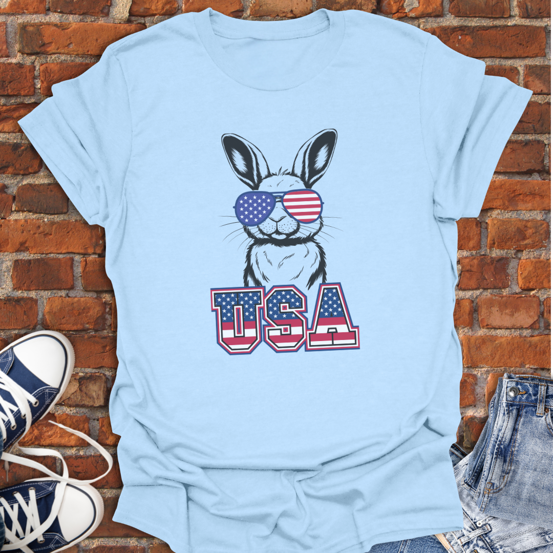 USA Stars & Stripes -Rabbit in Sunglasses Softstyle T-Shirt size XS to 5XL