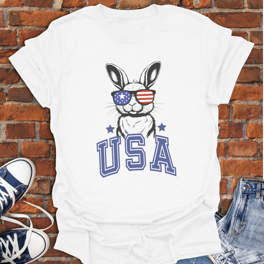 USA Rabbit in Patriotic Sunglasses Softstyle T-Shirt size XS to 5XL