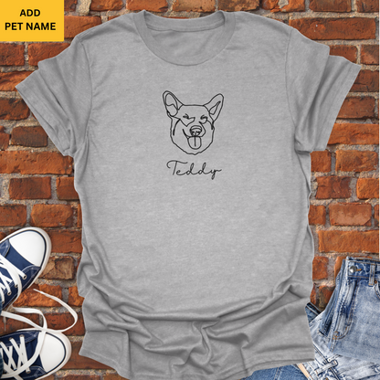 Personalized with Dog Name -Corgi Dog line art Softstyle T-Shirt size XS to 5XL