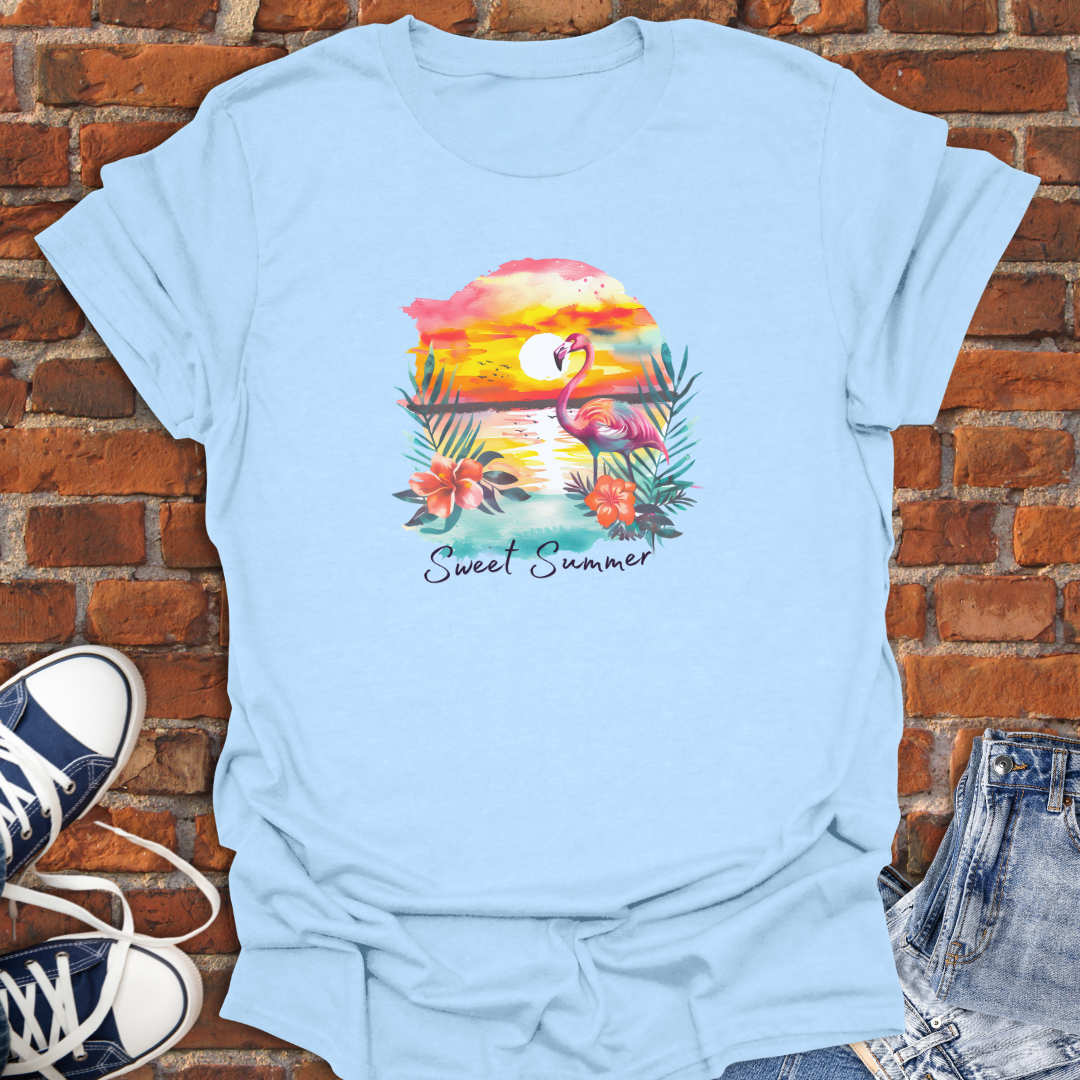 Flamingo at Sunset -Sweet Summer Softstyle T-Shirt size XS to 5XL