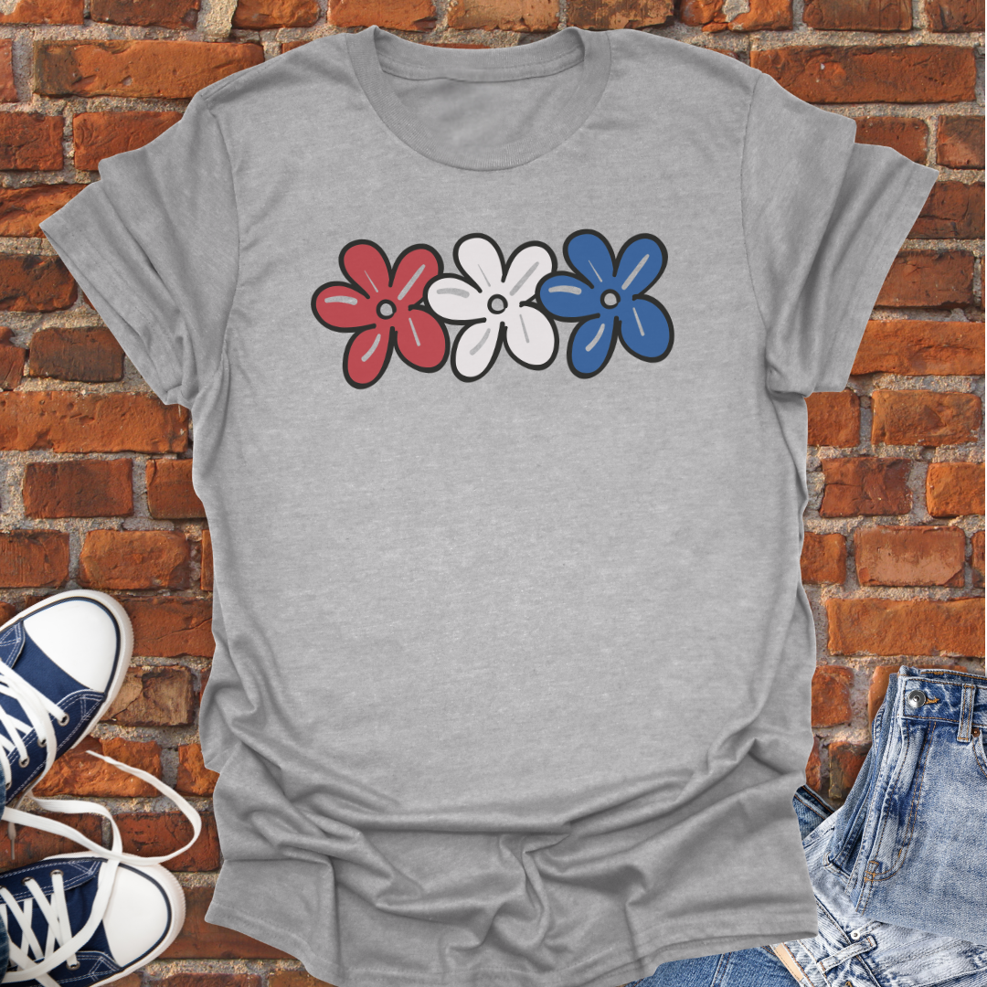 Flower Doodles -red white & blue Softstyle T-Shirt size XS to 5XL