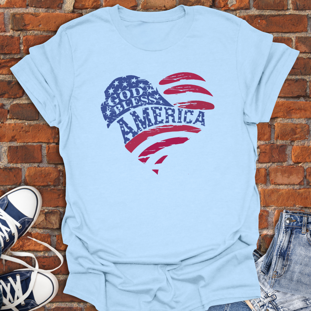 God Bless America Heart -stars & stripes Softstyle T-Shirt size XS to 5XL