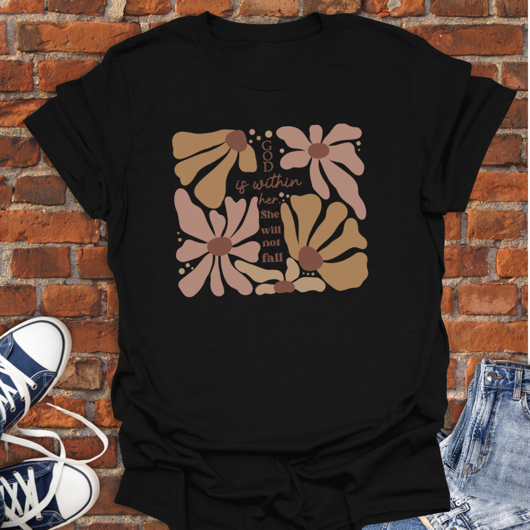 God is with Her -boho floral with cross design Faith T-Shirt size XS to 5XL