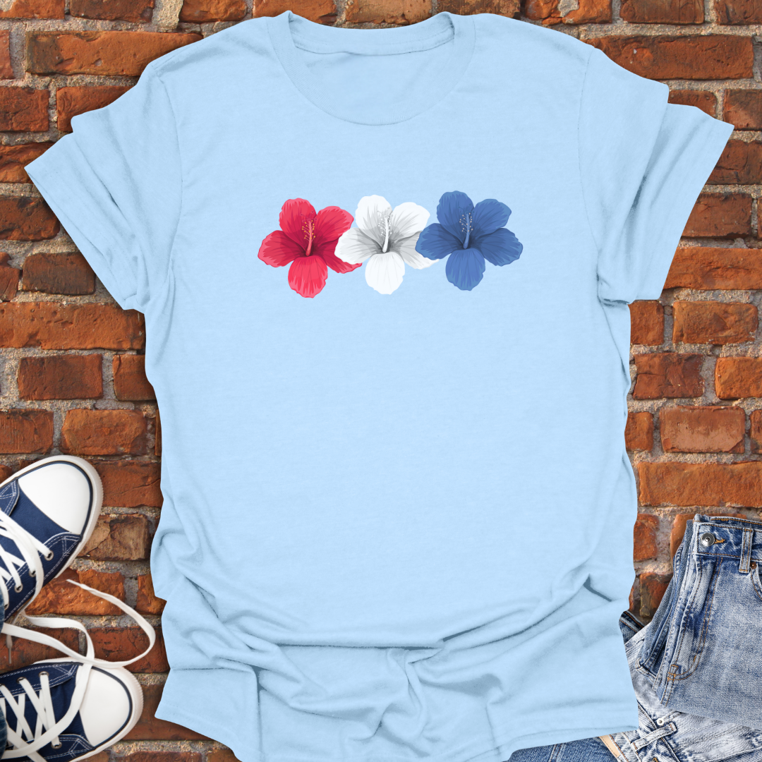 Hibiscus Tropical Flowers -red white & blue Softstyle T-Shirt size XS to 5XL