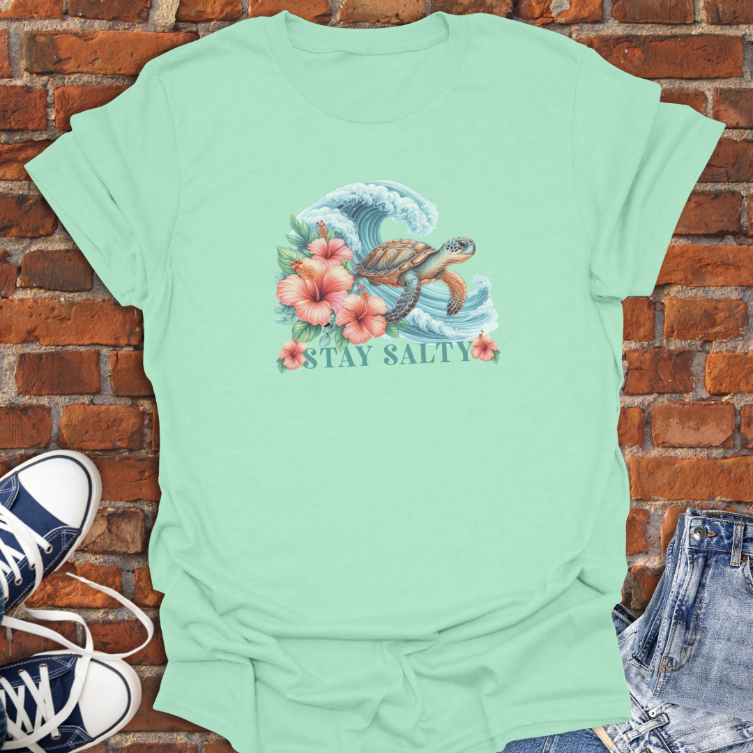 Wave Catching Turtle -Stay Salty Softstyle T-Shirt size XS to 5XL