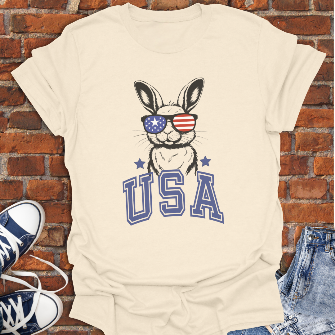 USA Rabbit in Patriotic Sunglasses Softstyle T-Shirt size XS to 5XL