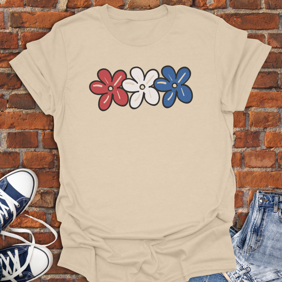 Flower Doodles -red white & blue Softstyle T-Shirt size XS to 5XL
