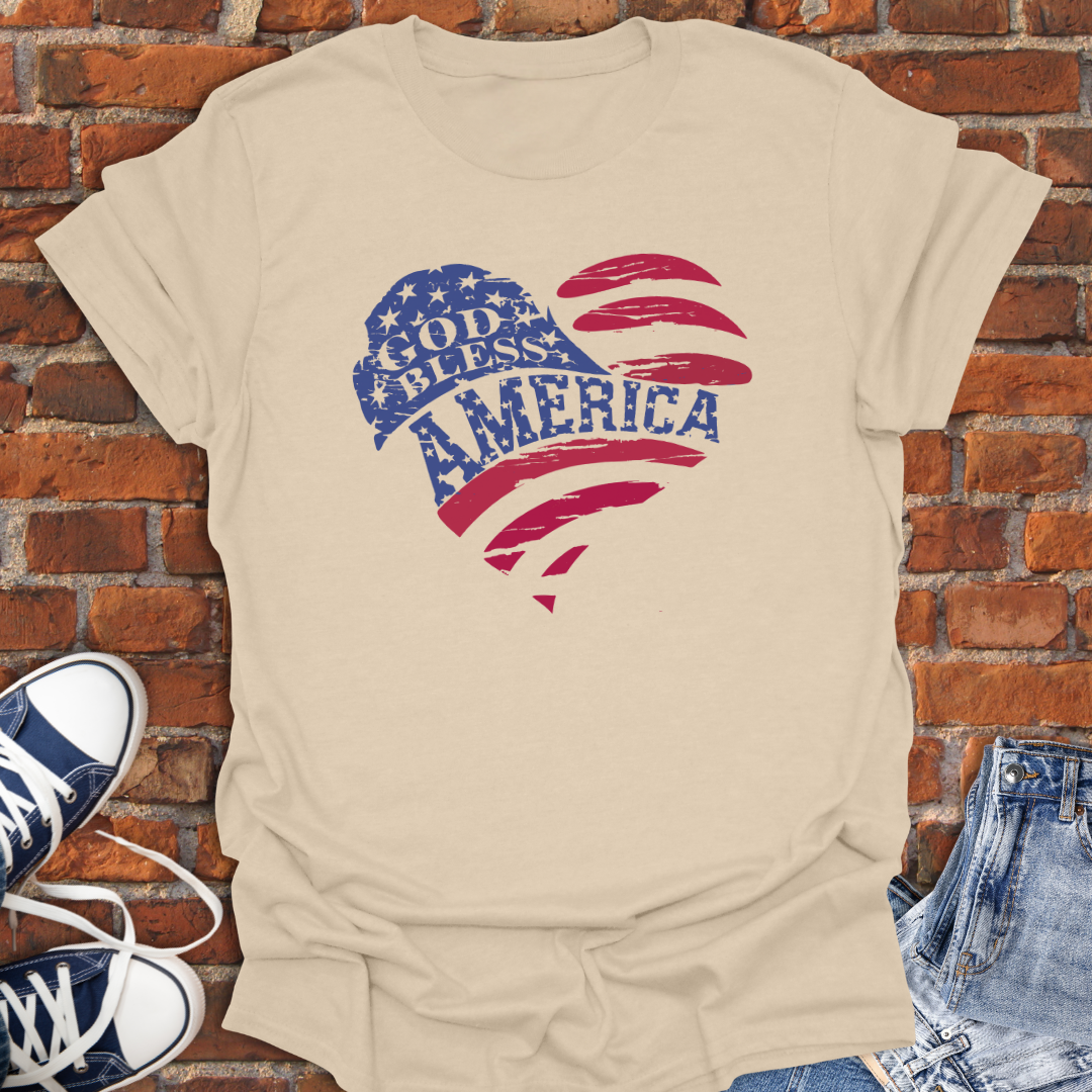 God Bless America Heart -stars & stripes Softstyle T-Shirt size XS to 5XL